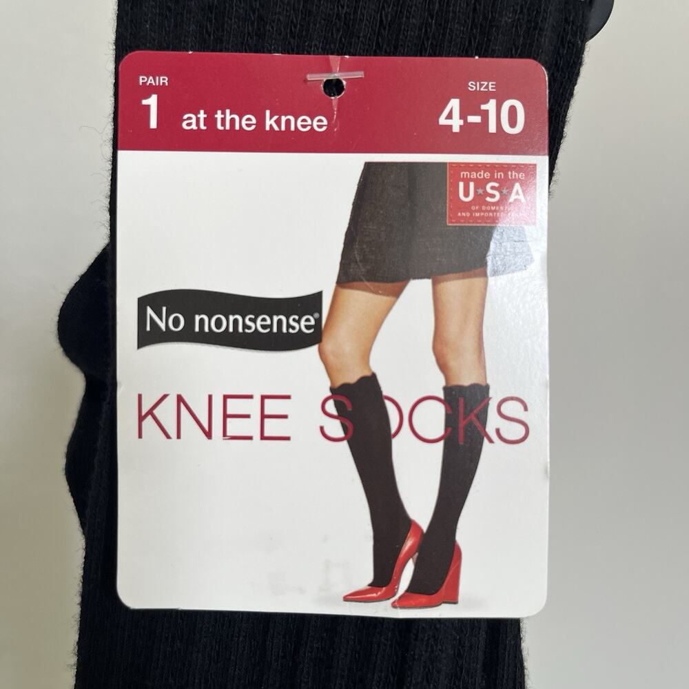 No Nonsense Black Tipped Scalloped Knee Socks size 4-10 cotton blend, 1 pair NWT